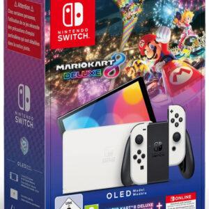 Nintendo Switch Console OLED White + Mario Kart 8 Deluxe Preinstallato + 12 Mesi Nintendo Switch Online